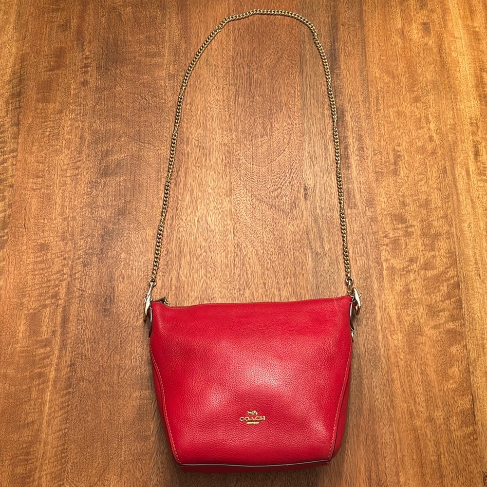 Red leather crossbody gold chain